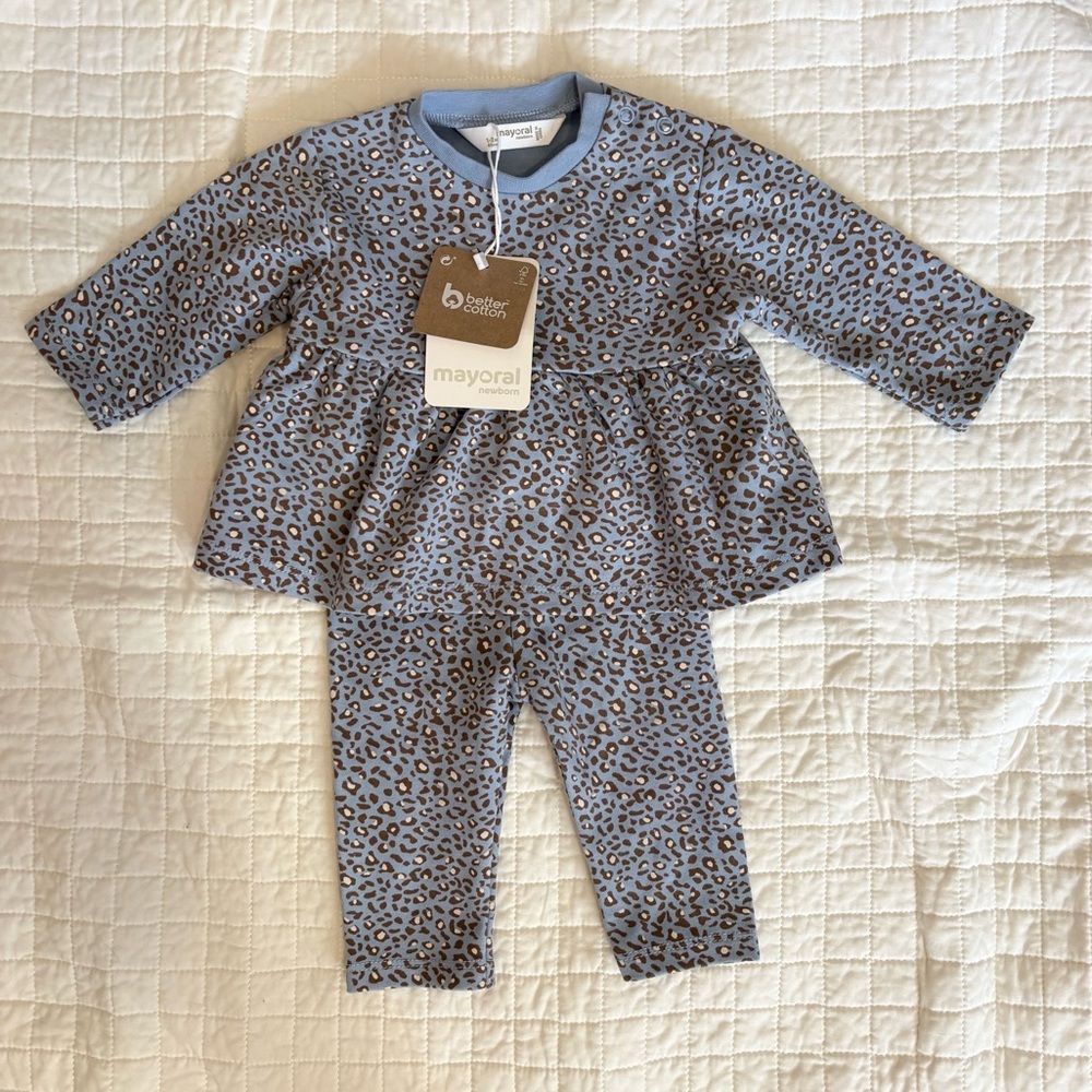 NEW Mayoral Blue Leopard Baby Matching Outfit Dress Pants